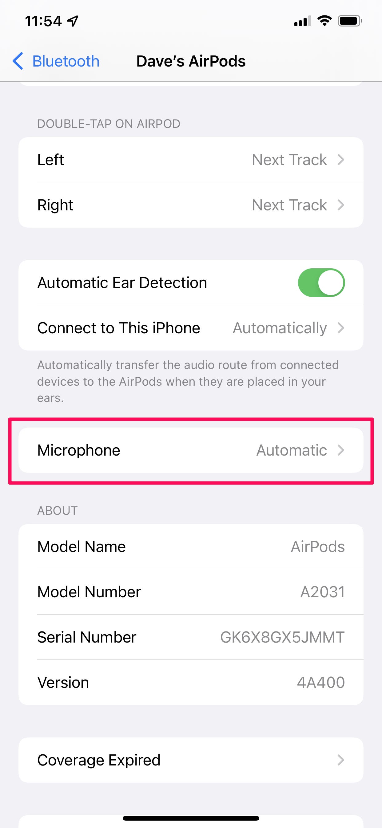 Impostazioni AirPods su iPhone.