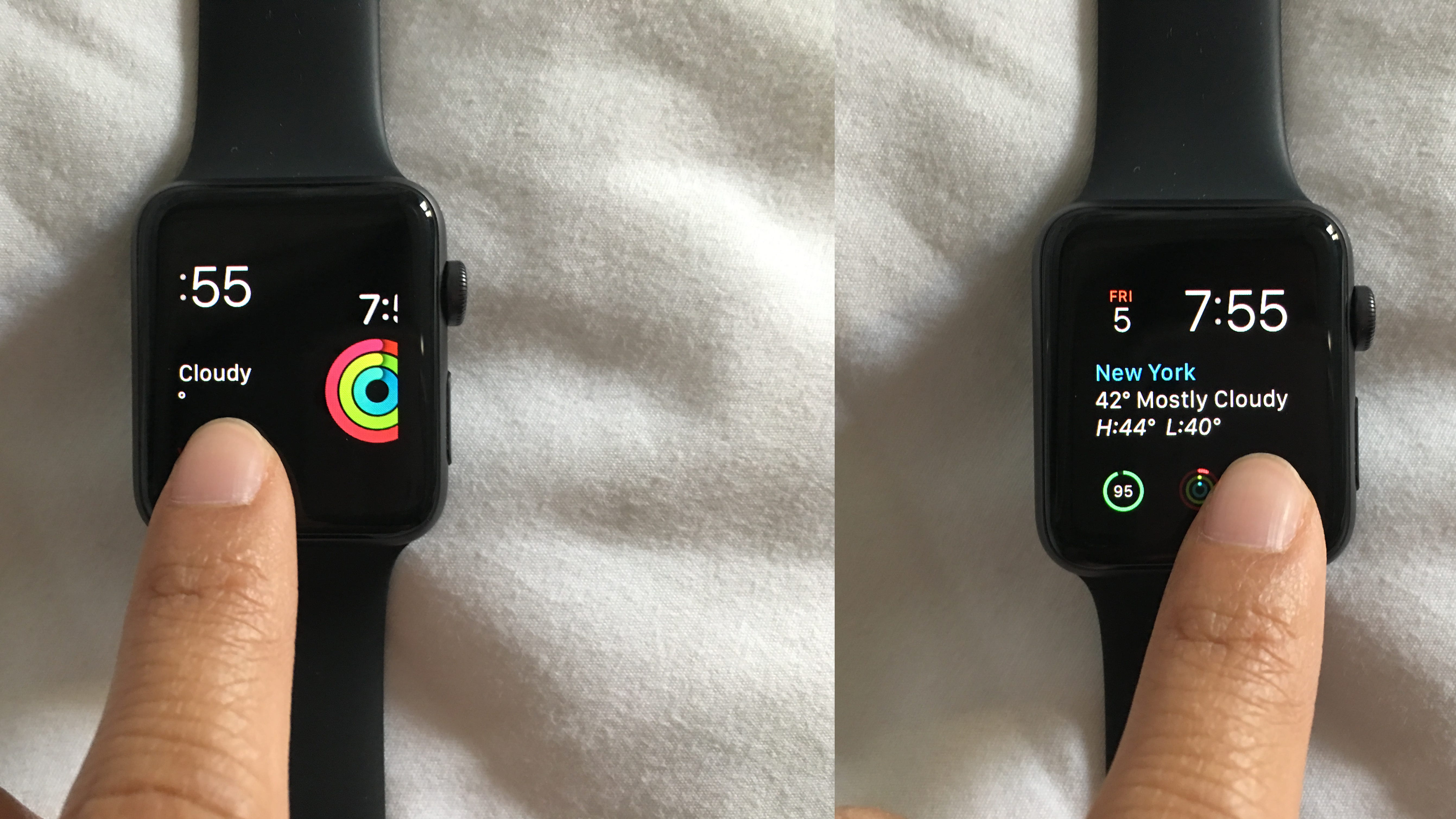 Mostra come scorrere tra diversi volti su Apple Watch.
