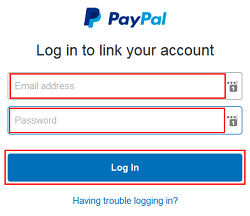 Schermata di accesso al conto PayPal