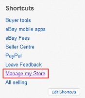 Menu di gestione del negozio eBay