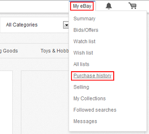 Accedi alla cronologia degli acquisti di eBay dal menu