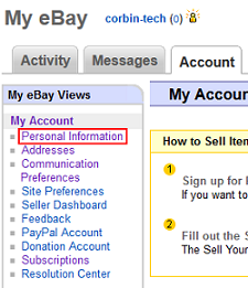 Impostazioni delle informazioni personali di eBay