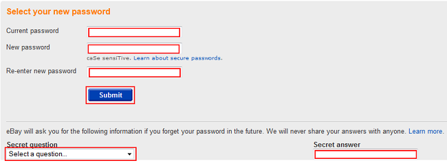 Cambia password eBay