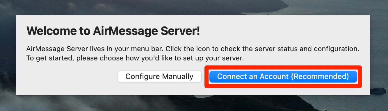 L'app AirMessage Server su un Mac.