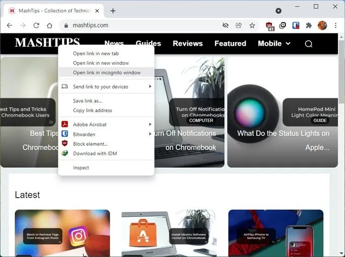 Angoli arrotondati in stile Windows 11 nel menu di scelta rapida di Chrome