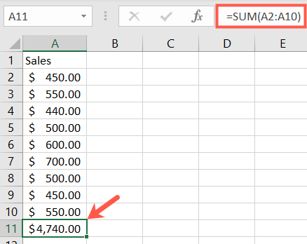 Funzione SOMMA in Excel