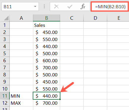 Funzioni MIN e MAX in Excel