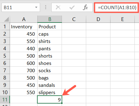 Funzione COUNT in Excel
