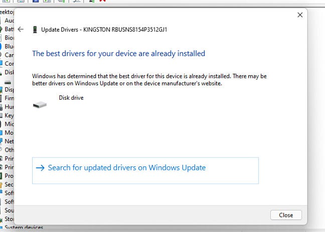 I migliori driver per il tuo dispositivo sono già installati, quindi chiudi o cerca su Windows Update.