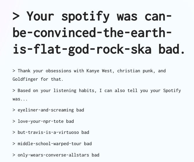 Un assaggio di "How Bad is Your Spotify?" app.