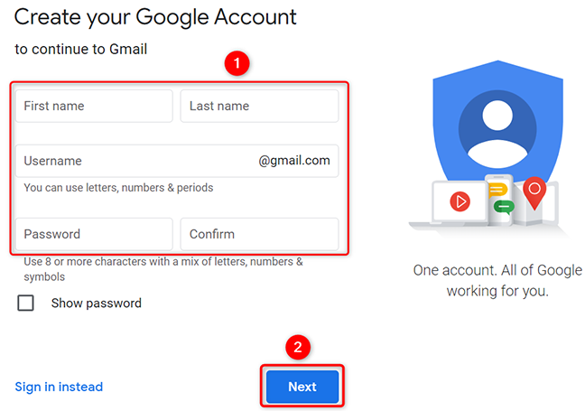 Inserisci i dettagli per il nuovo account Gmail.