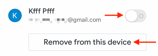 Tocca il pulsante "Rimuovi da questo dispositivo" per uscire dall'account.