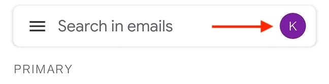 Tocca il profilo Google dalla barra di ricerca.