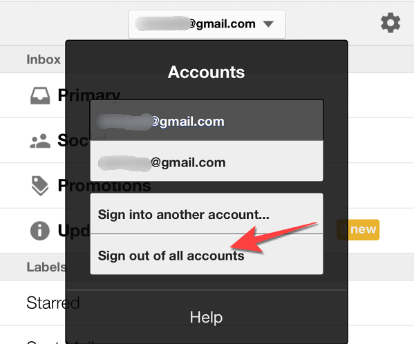 Dal menu Gmail, seleziona "Esci da tutti gli account".