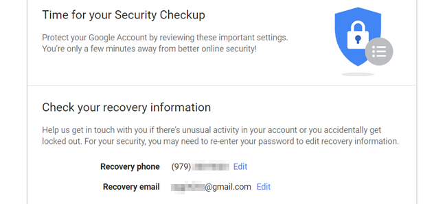 Controlla le informazioni di recupero di Gmail come il numero di telefono e l'email di recupero.