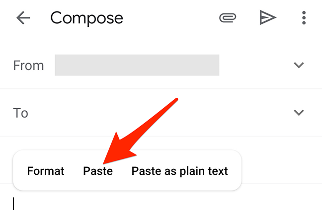 Seleziona "Incolla" dal menu di scelta rapida di Gmail.