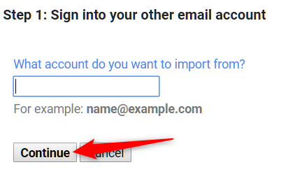 Inserisci l'indirizzo email da cui desideri eseguire la migrazione delle email, quindi fai clic su "Continua".