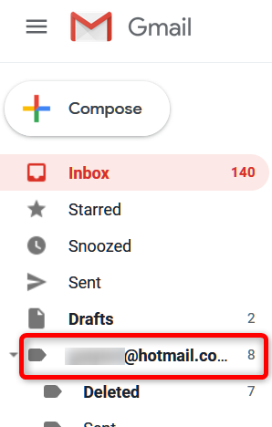 Viene visualizzata una nuova etichetta con l'indirizzo e-mail nel pannello laterale della posta in arrivo di Gmail.