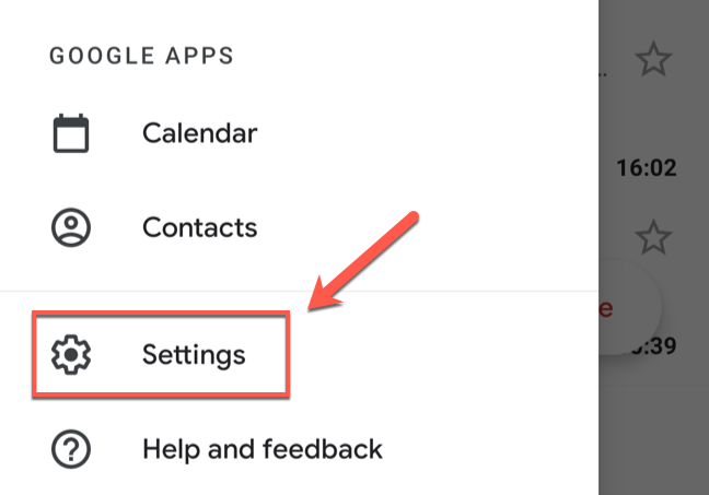 Nel menu dell'app Gmail, tocca l'opzione "Impostazioni".