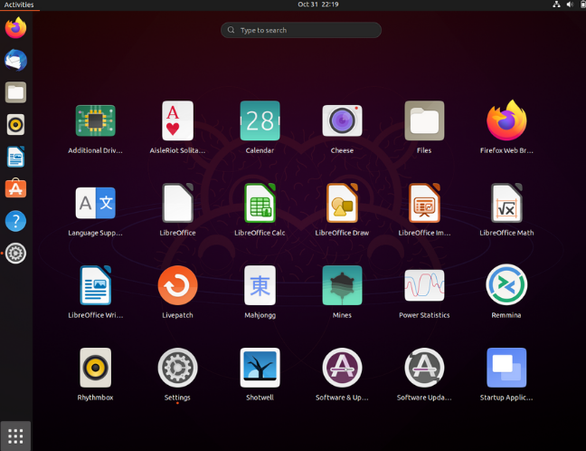 Mostra applicazioni in Ubuntu