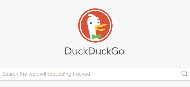 La home page di DuckDuckGo con una casella di ricerca.