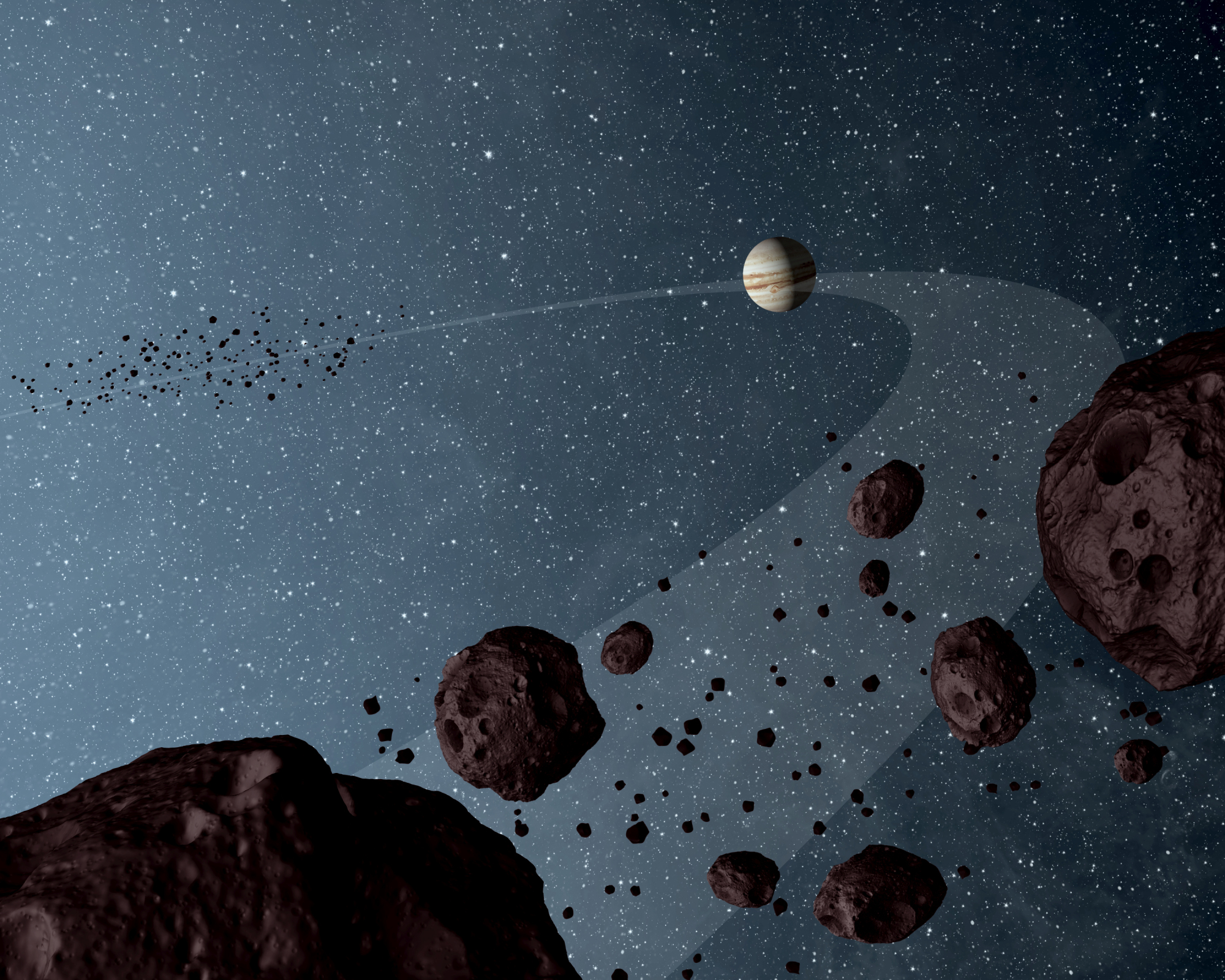 Gli asteroidi troiani condividono l'orbita di Giove intorno al sole.