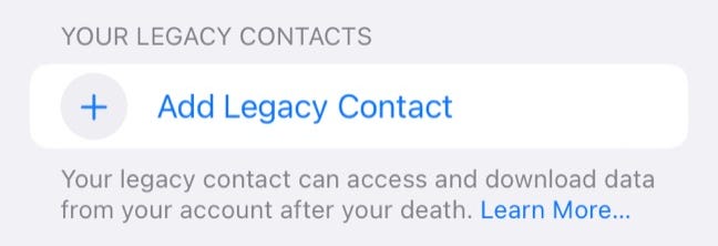 Aggiungi contatto legacy a iPhone