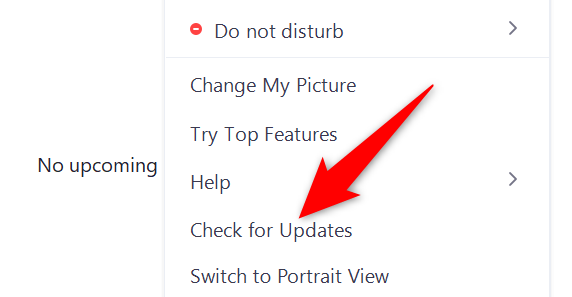 Fai clic su "Verifica aggiornamenti" nel menu del profilo di Zoom.