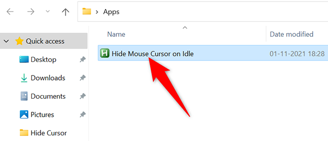 Esegui l'app Windows Cursor Hider.