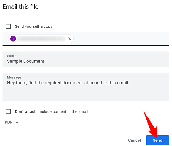Invia un documento Google tramite e-mail.