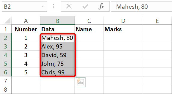 Seleziona tutti i dati nel foglio di calcolo di Excel.