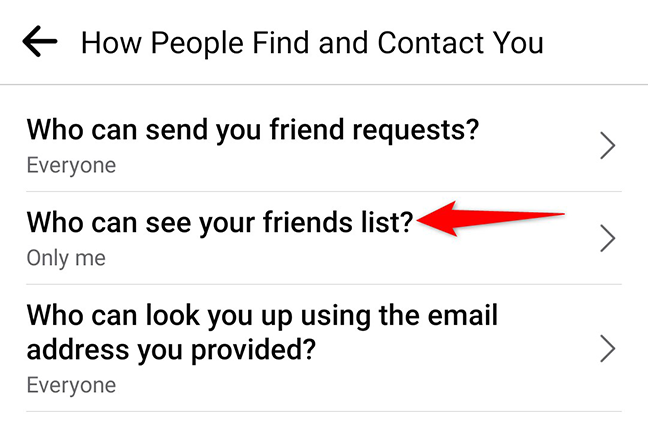 Scegli "Chi può vedere la tua lista di amici".