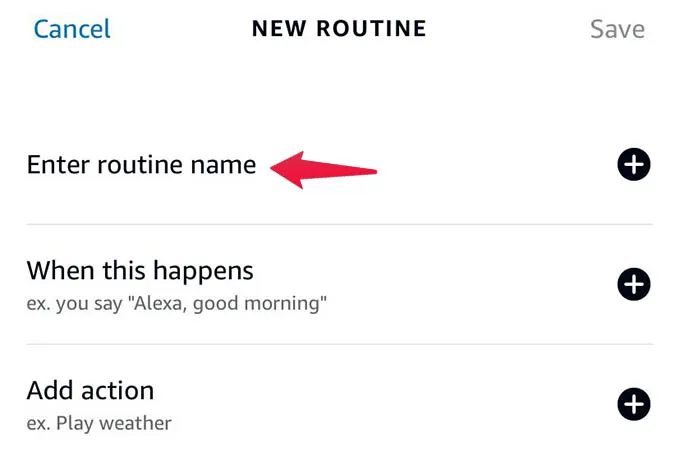 Enter the name of the routine in Alexa