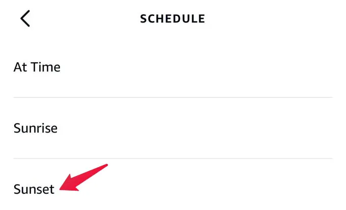 Sunset schedule in Alexa's routine