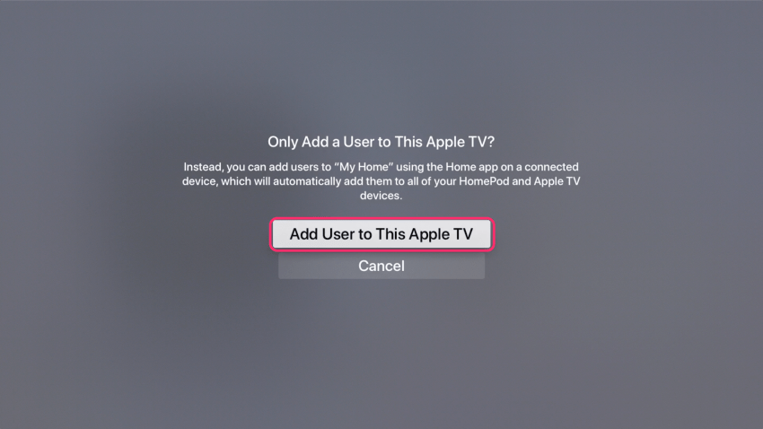 Aggiungi utente a questa Apple TV