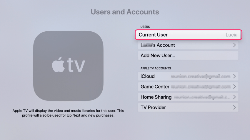 Passa tra più utenti di Apple TV