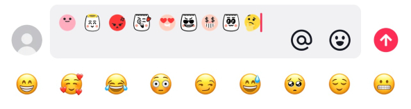 Una serie di varie emoji TikTok seguite da una serie di emoji standard
