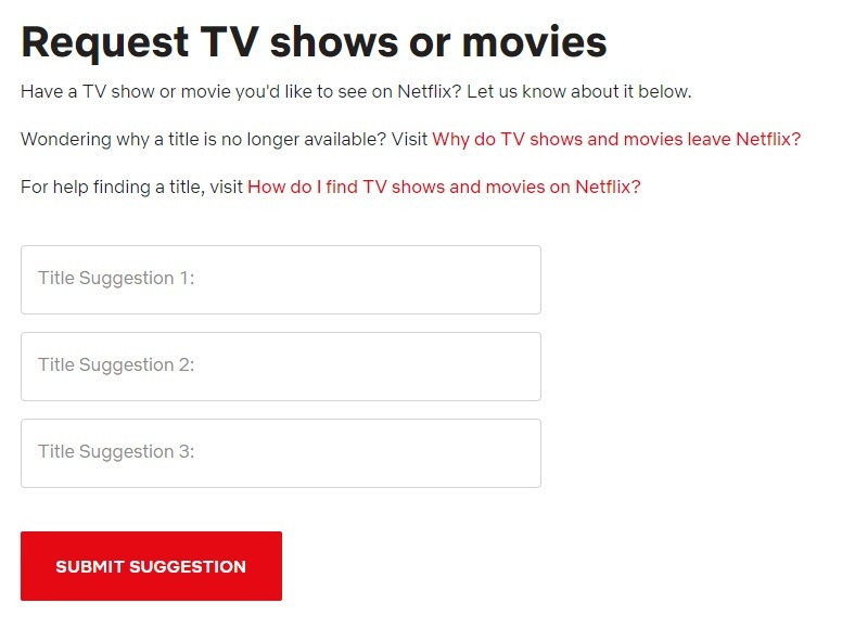 Modulo di richiesta di contenuti Netflix 