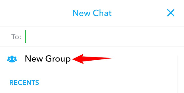 Tocca "Nuovo gruppo" nella schermata "Nuova chat".