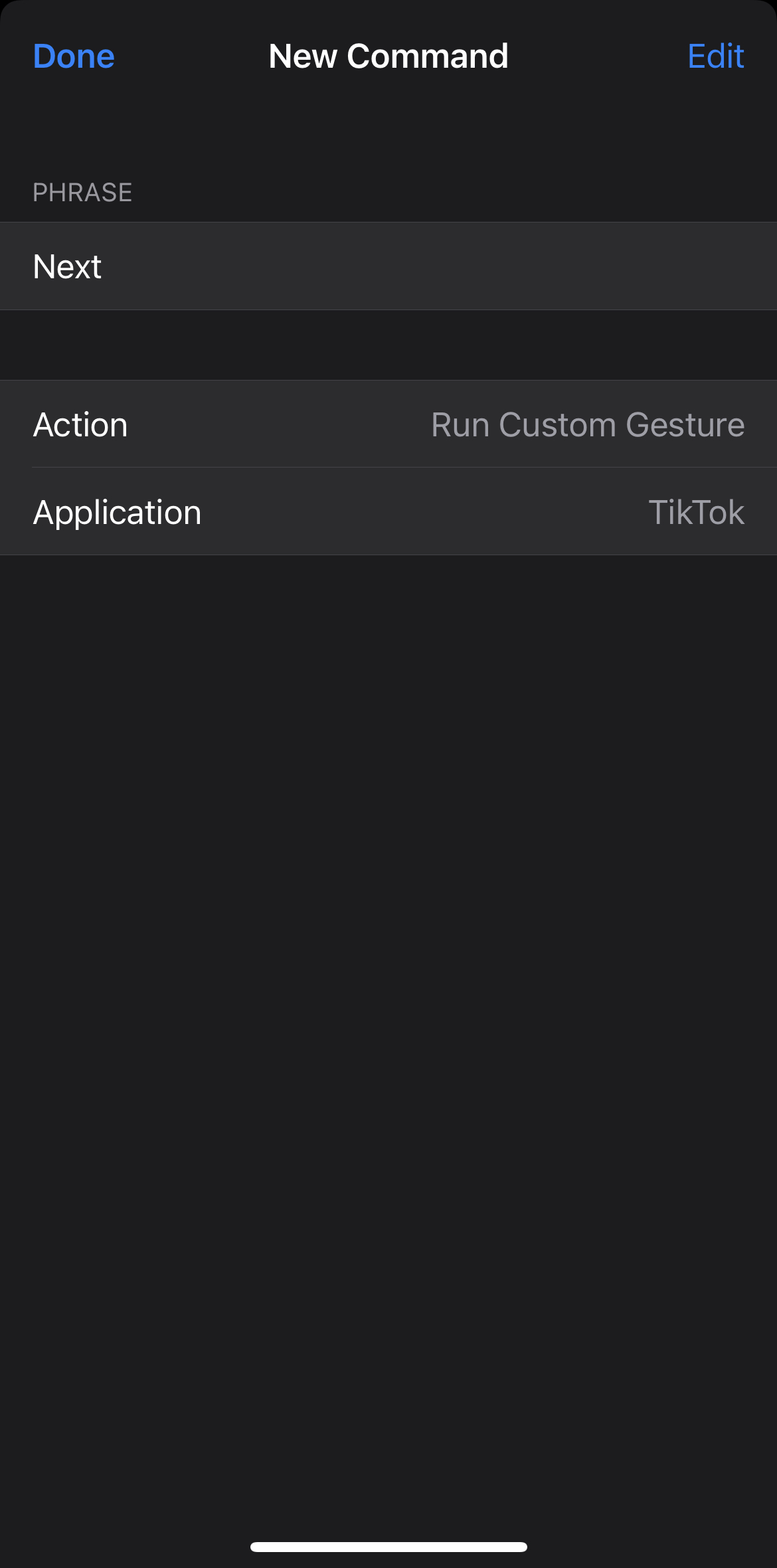 Screenshot del comando TikTok personalizzato 
