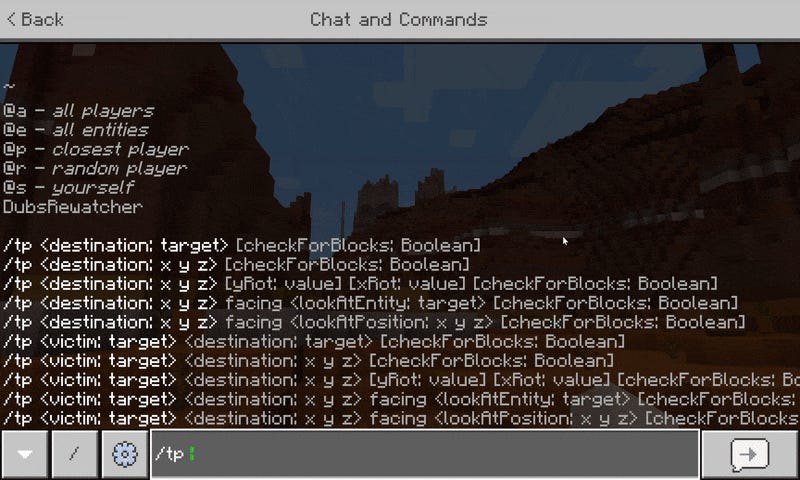 Tentativo di teletrasporto in Minecraft con il modificatore "vero" e mostra il messaggio che dice che il teletrasporto non è valido.