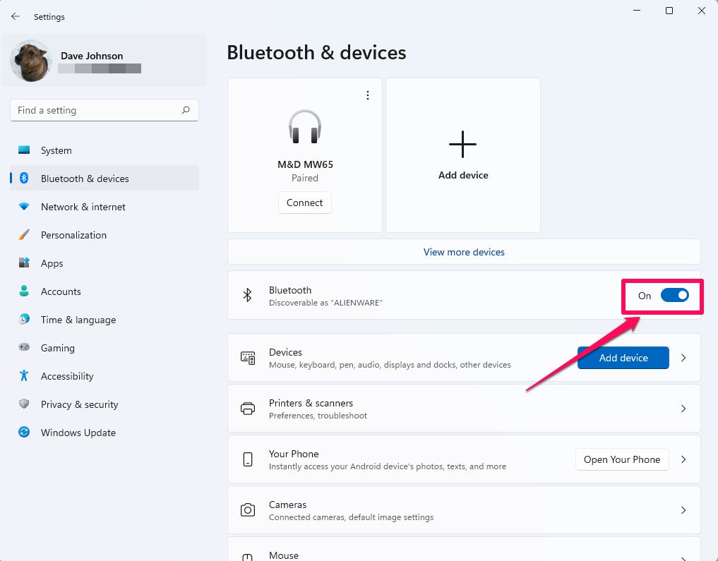 Impostazioni Bluetooth in Windows