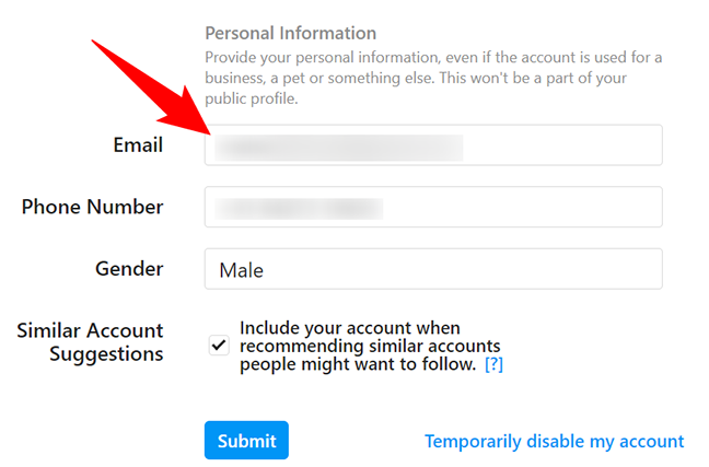 Inserisci il nuovo indirizzo email nel campo "Email" e fai clic su "Invia".