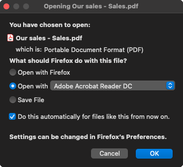 Apri e salva le opzioni in Firefox