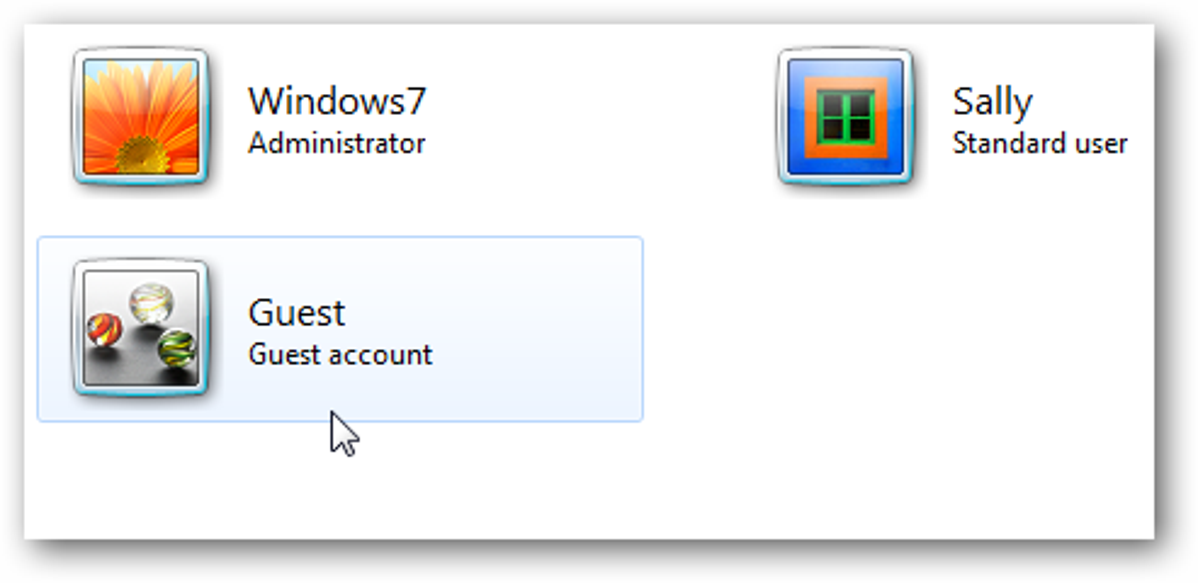 Selezione account di Windows 7.