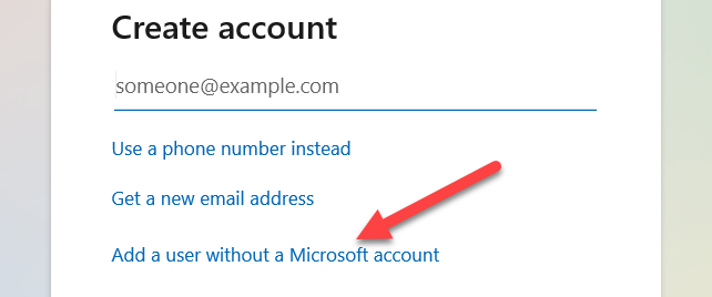 "Aggiungi un utente senza un account Microsoft."