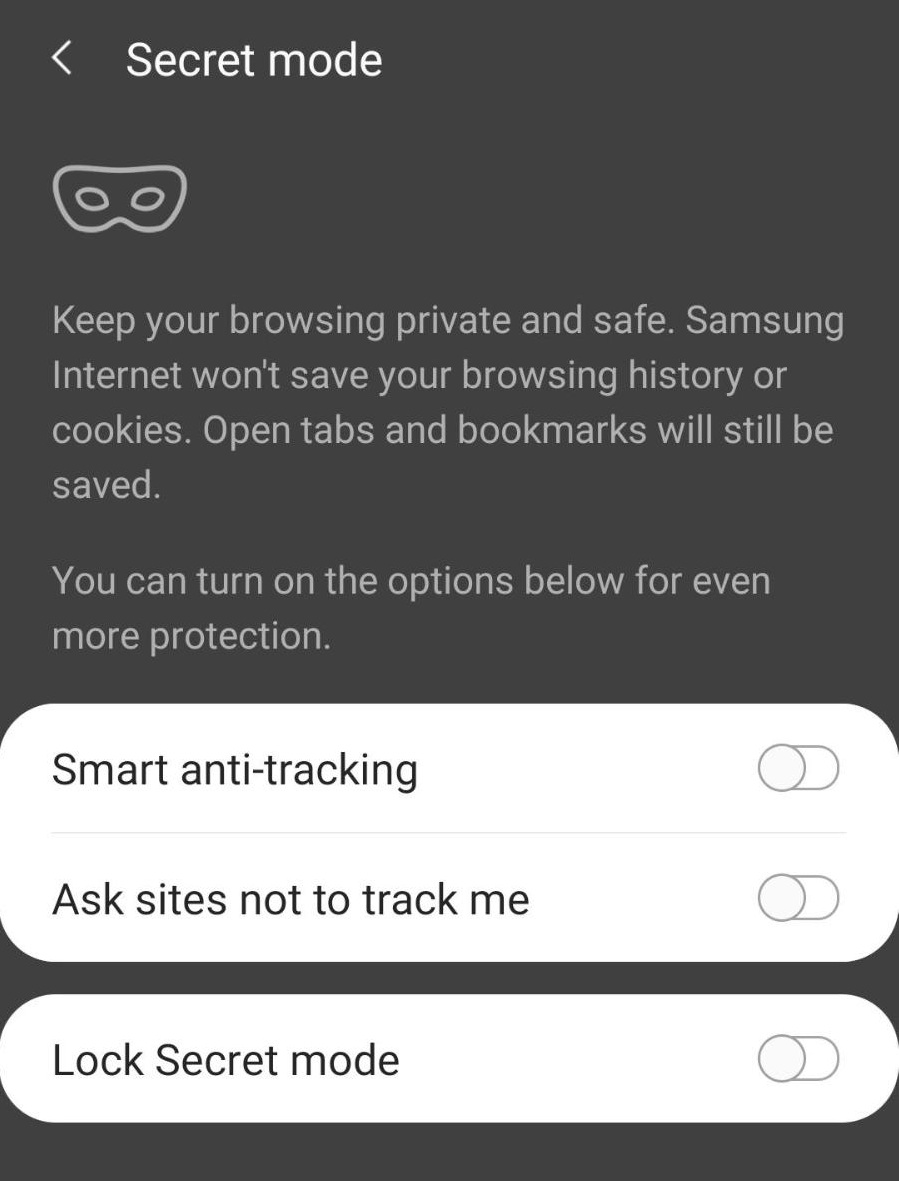 Modalità segreta o modalità di navigazione in incognito privata in Samsung Internet