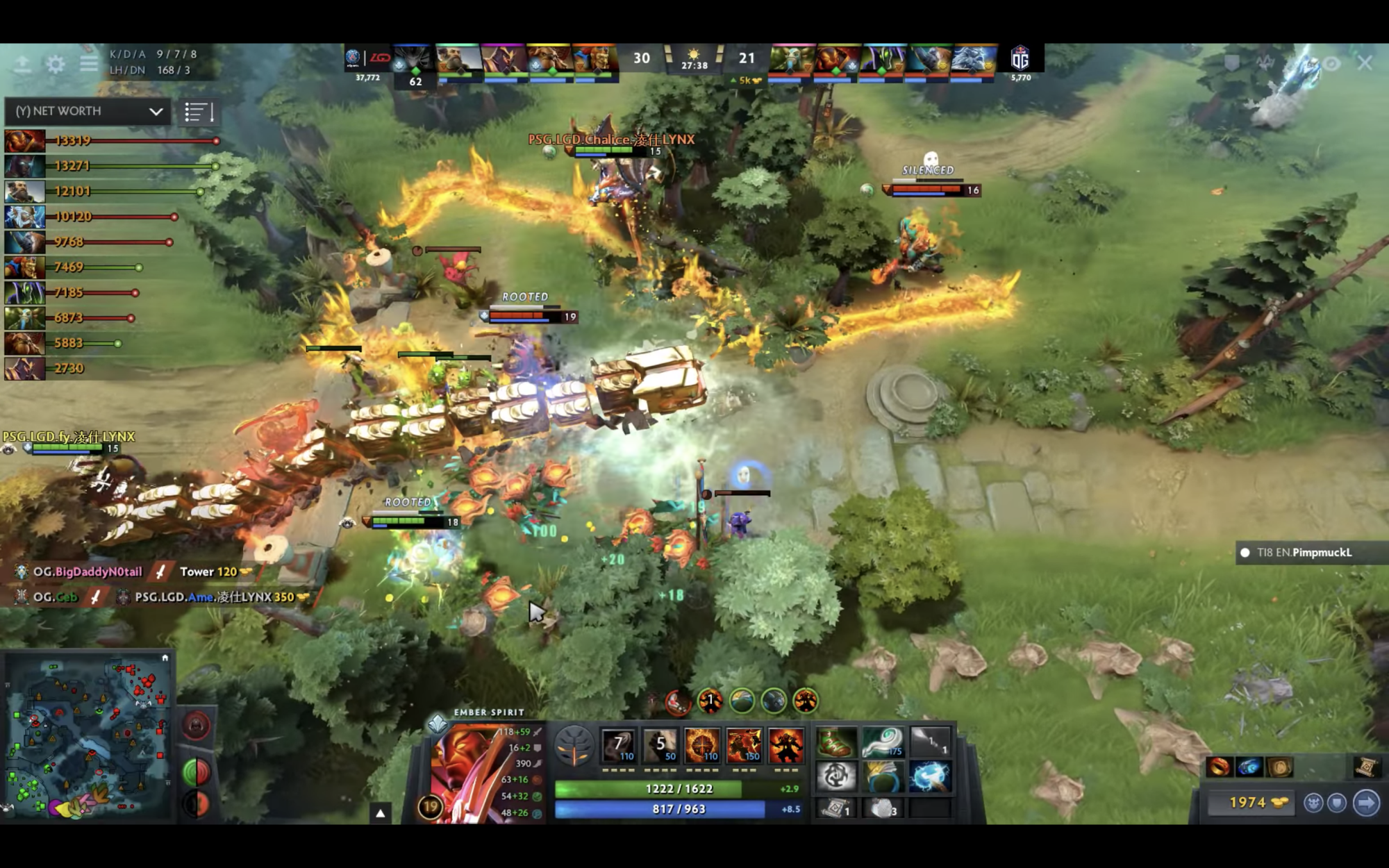 Uno screenshot di un gioco OG vs PSG.LGD durante il Dota 2 International 2018.