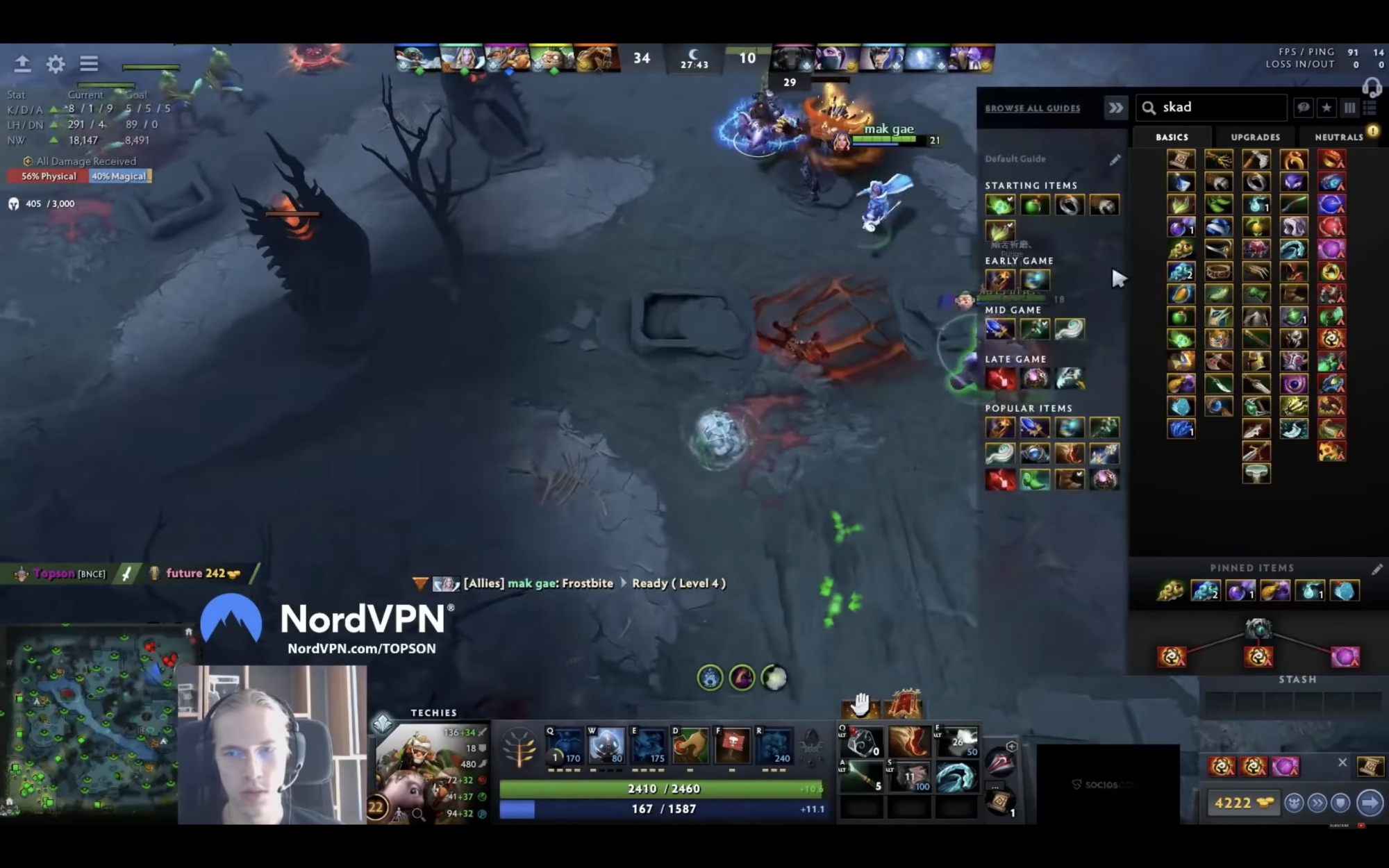 Uno screenshot di uno stream Twitch di Dota 2 di Topson.