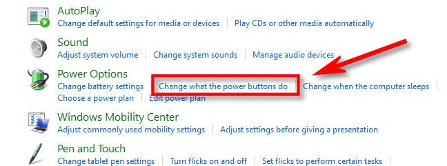 Nel Pannello di controllo, fai clic su "Modifica cosa fanno i pulsanti di alimentazione".